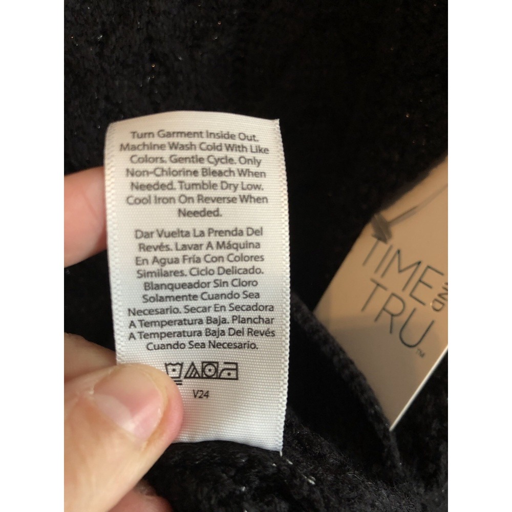 Time & Tru Womens Sweater Large Black Soot Lorex Long Sleeve Pullover Festive - Picture 9 of 10